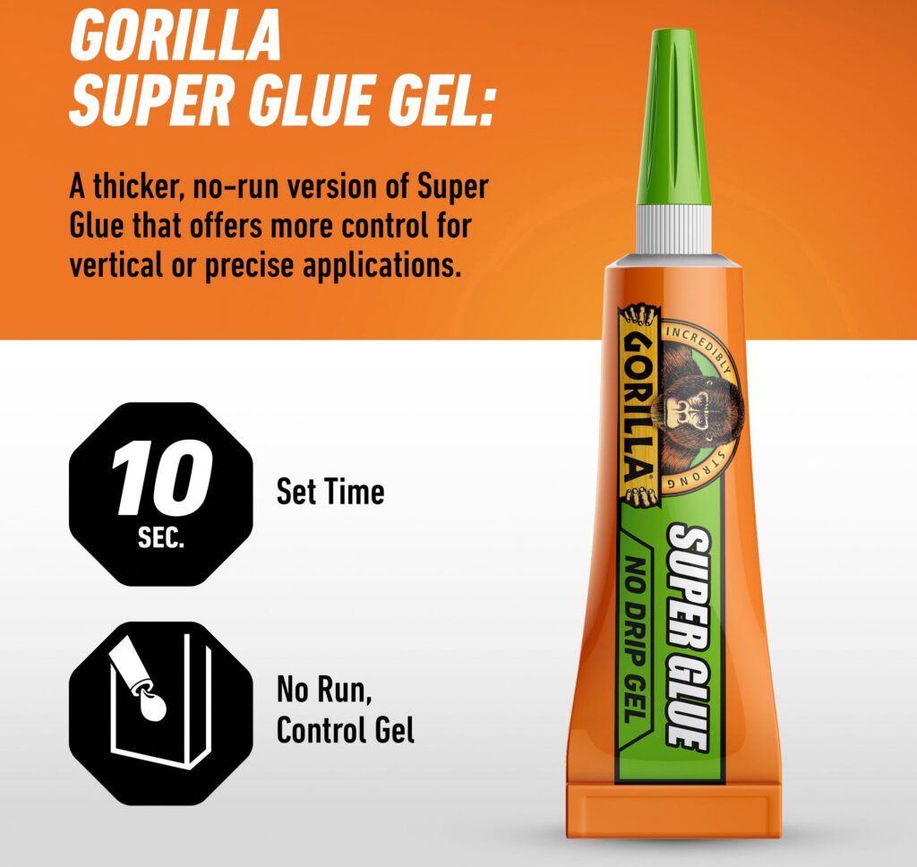 Gorilla Clear Super Glue Gel, Impact Resistant Adhesive for Multi-Surface Repair (0.1 oz, 2 Count) 778pi