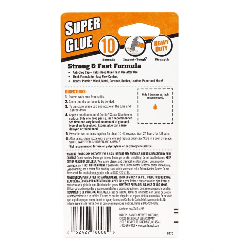 Gorilla Clear Super Glue Impact Tough Adhesive (Clear, 0.22 oz, 2 Pack) g72xm