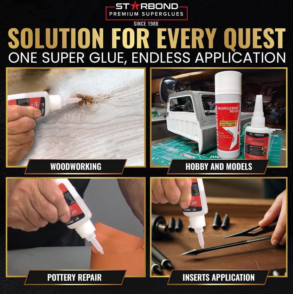 Starbond Thick CA Glue with Accelerator (Clear, 2 oz Glue and 6 fl oz Accelerator) j3wak