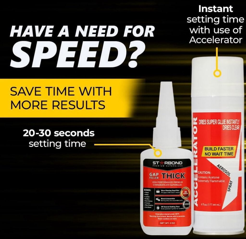Starbond Thick CA Glue with Accelerator (Clear, 2 oz Glue and 6 fl oz Accelerator) j3wak