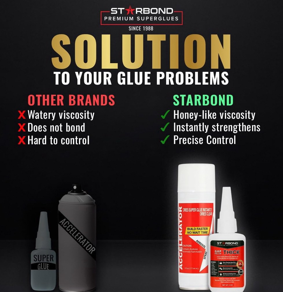 Starbond Thick CA Glue with Accelerator (Clear, 2 oz Glue and 6 fl oz Accelerator) j3wak