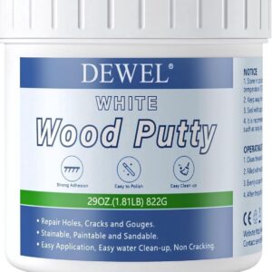 DEWEL Wood Filler Putty, Paintable and Stainable Repair Compound for Furniture Cracks and Holes (White, 29 oz) hb57k