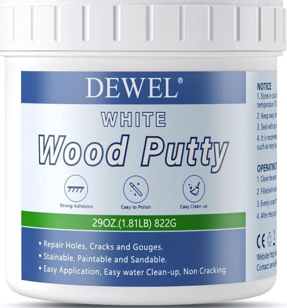 DEWEL Wood Filler Putty, Paintable and Stainable Repair Compound for Furniture Cracks and Holes (White, 29 oz) hb57k