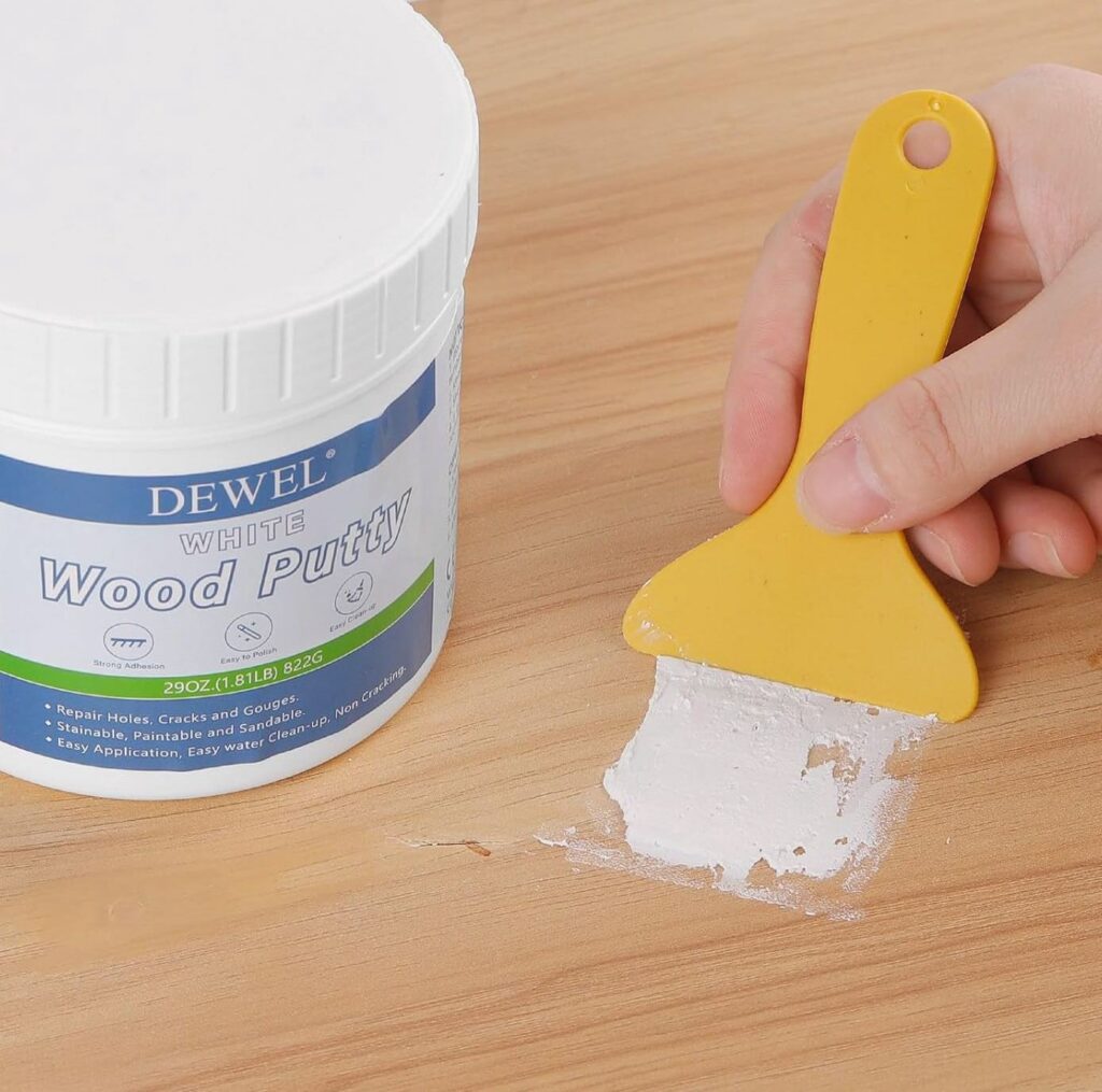 DEWEL Wood Filler Putty, Paintable and Stainable Repair Compound for Furniture Cracks and Holes (White, 29 oz) hb57k