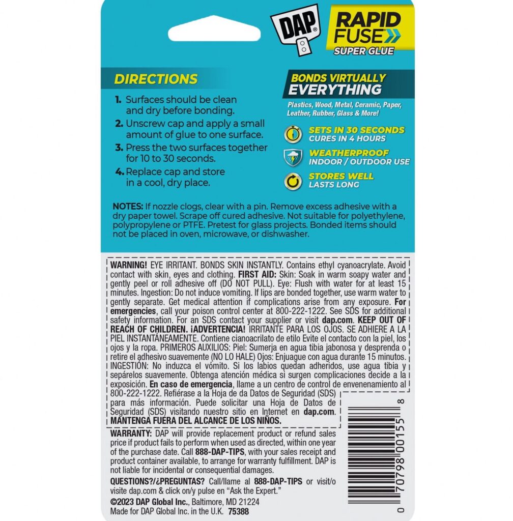 DAP RapidFuse All-Purpose Adhesive, Professional Strength Hybrid Glue for Home Repairs and Crafts (Clear, 0.85 oz) gsc2k