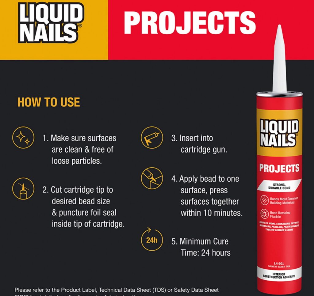 Liquid Nails Projects Construction Adhesive (Heavy-Duty, Interior Use, 10 oz) qyaq5