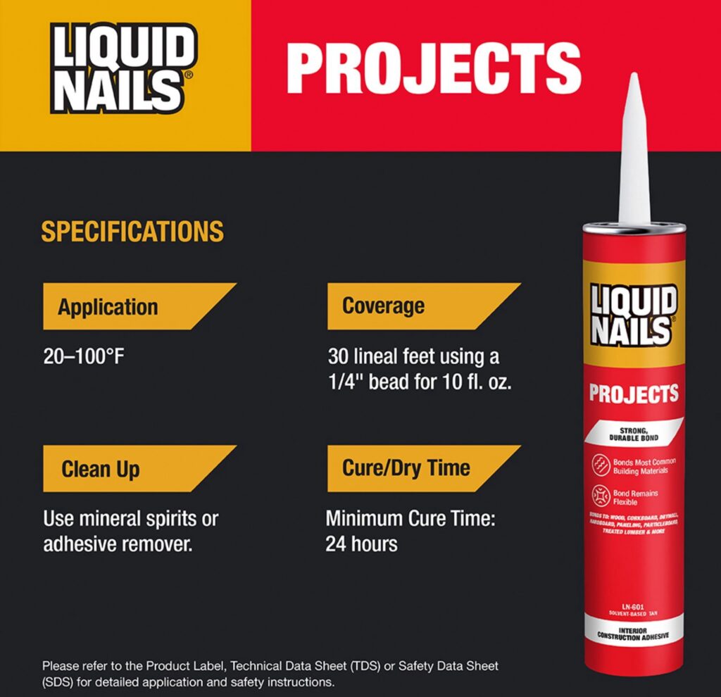 Liquid Nails Projects Construction Adhesive (Heavy-Duty, Interior Use, 10 oz) qyaq5