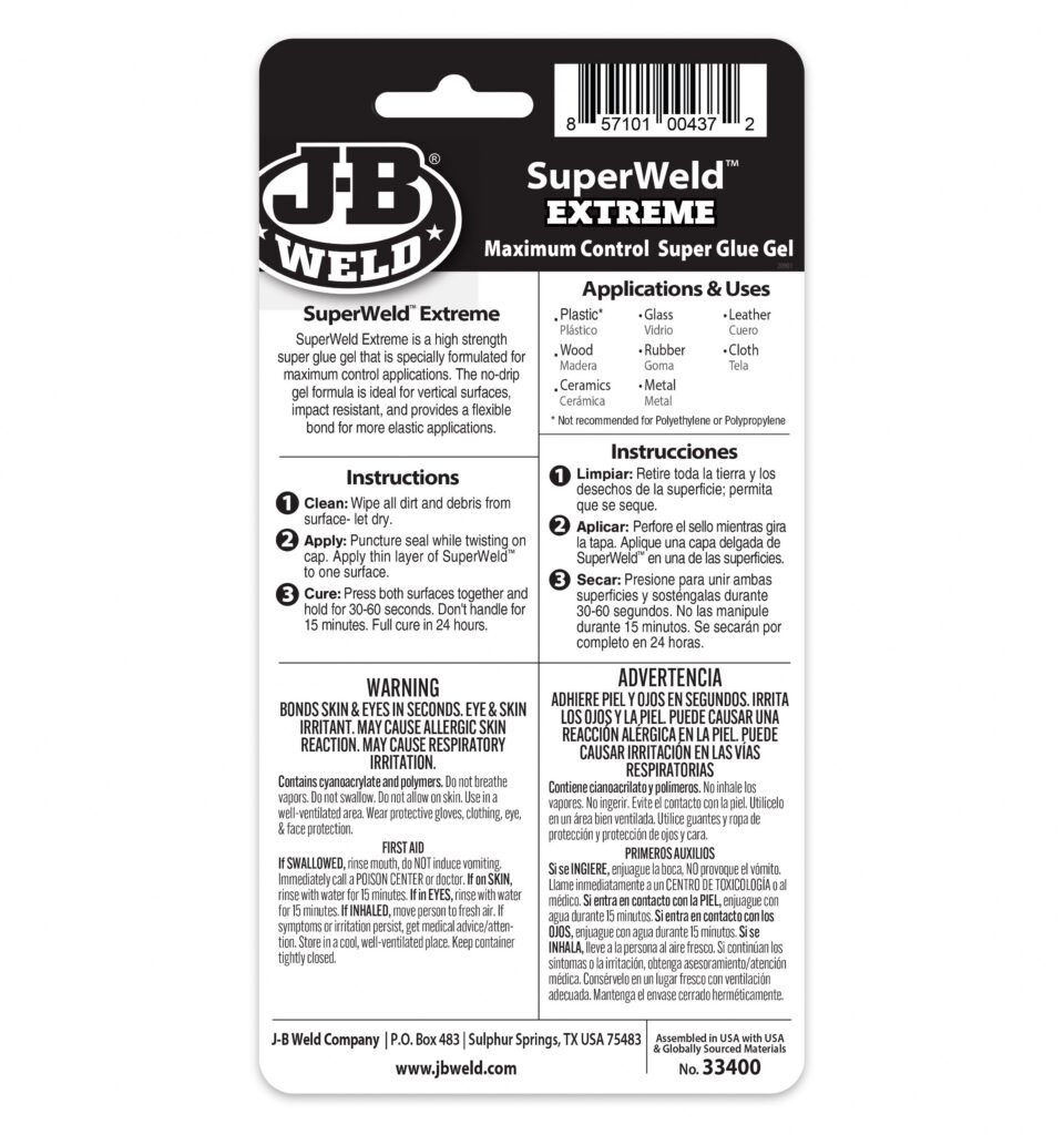 J-B Weld Super Weld Extreme Instant Adhesive Gel (Clear, 0.53 oz) n2zg5