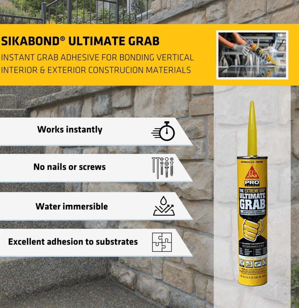 Sika SikaBond Ultimate Grab Instant Polyurethane Adhesive (Gray, 10.1 fl oz) bmg9x