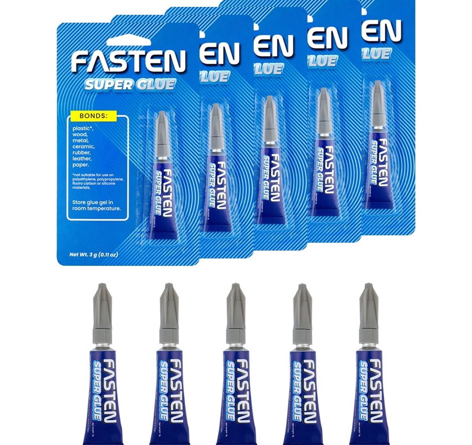 FasTen Super Glue Clear Gel, Heavy-Duty Adhesive for Plastic, Wood, and Metal (Clear, 0.11 oz, 5 Pack) tvsgb