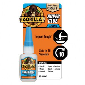 Gorilla Clear Super Glue, Impact Tough Adhesive for Plastic, Wood, and Metal (Clear, 0.5 oz) 4eujh