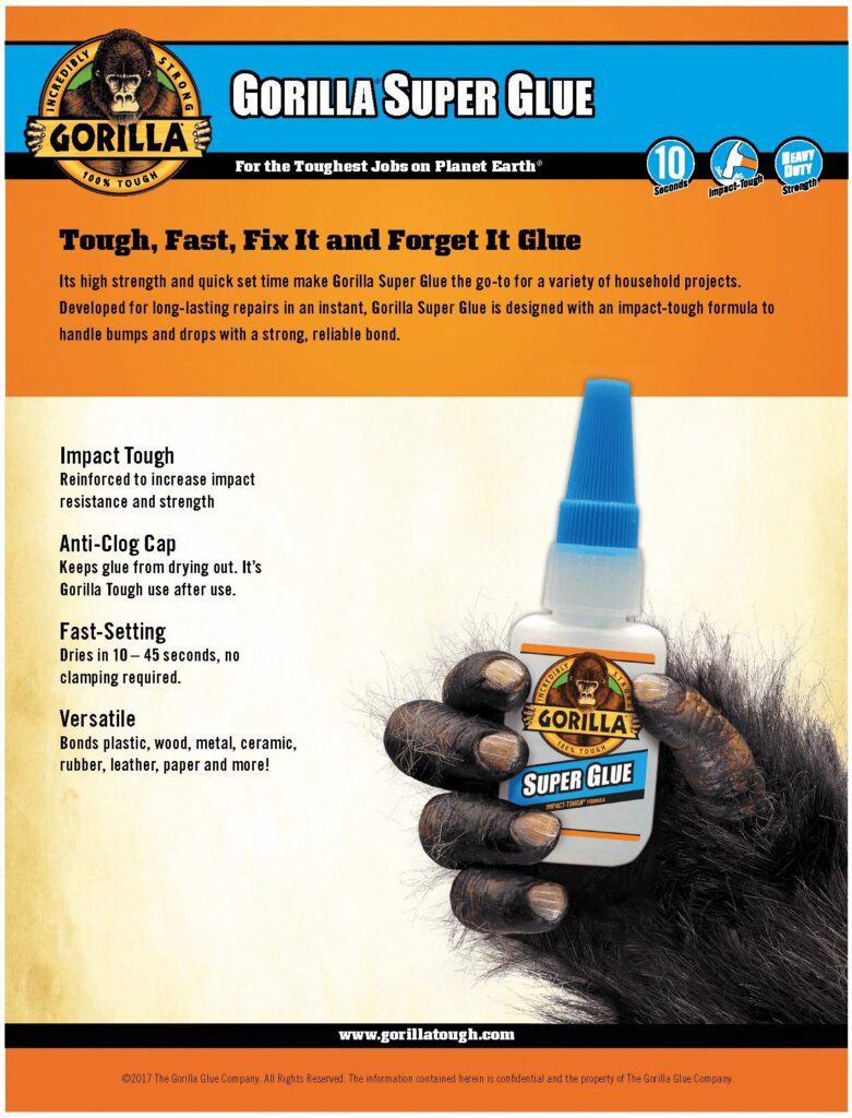 Gorilla Clear Super Glue, Impact Tough Adhesive for Plastic, Wood, and Metal (Clear, 0.5 oz) 4eujh