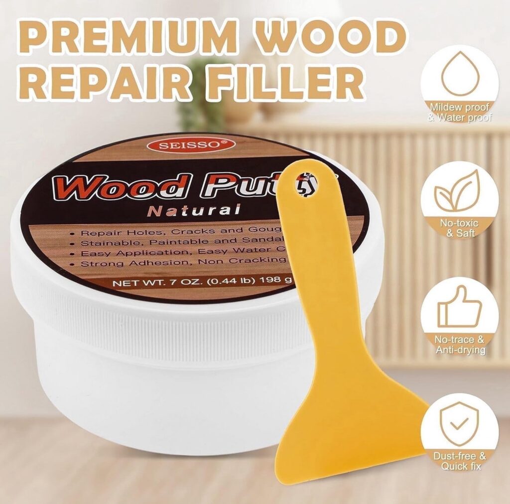 DEWEL Wood Filler for Furniture Repair, Paintable and Stainable Water-Based Putty for Cabinets and Floors (Natural, 8 oz) 4zn9i