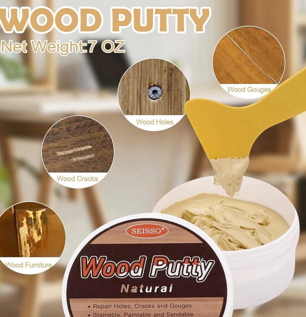 DEWEL Wood Filler for Furniture Repair, Paintable and Stainable Water-Based Putty for Cabinets and Floors (Natural, 8 oz) 4zn9i