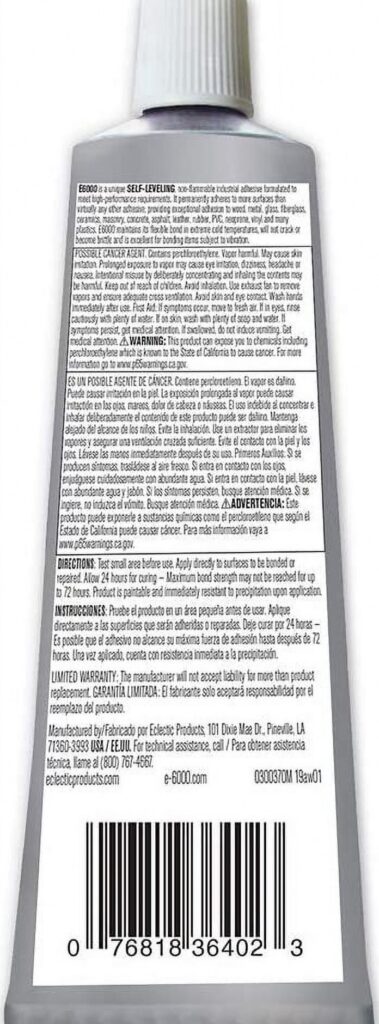 E6000 High Viscosity Industrial Strength Adhesive (White, 3.7 fl oz) ytyed