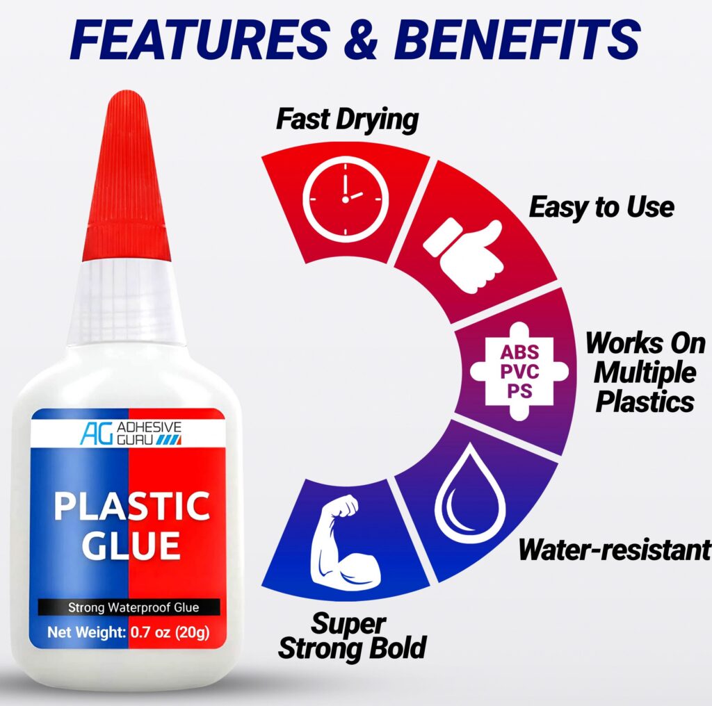Adhesive Guru Plastic Glue, High-Strength Multi-Material Repair Adhesive (Clear, 0.7 oz) qpmfx