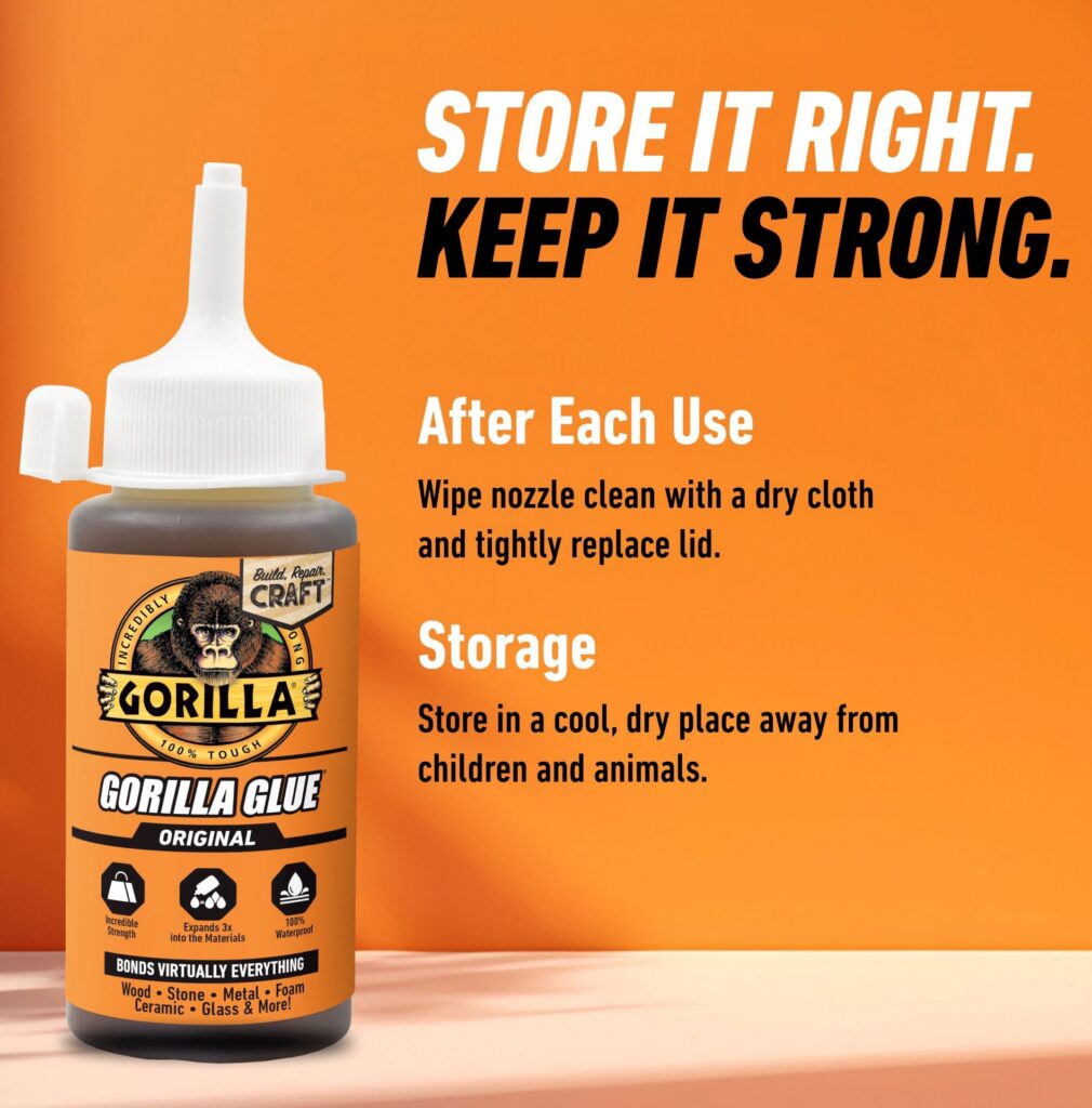 Gorilla Original Polyurethane Glue, Heavy-Duty Waterproof Adhesive for Wood, Metal, and Stone (Brown, 4 oz) dwanm