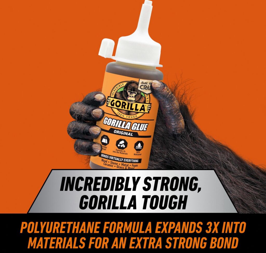 Gorilla Original Polyurethane Glue, Heavy-Duty Waterproof Adhesive for Wood, Metal, and Stone (Brown, 4 oz) dwanm