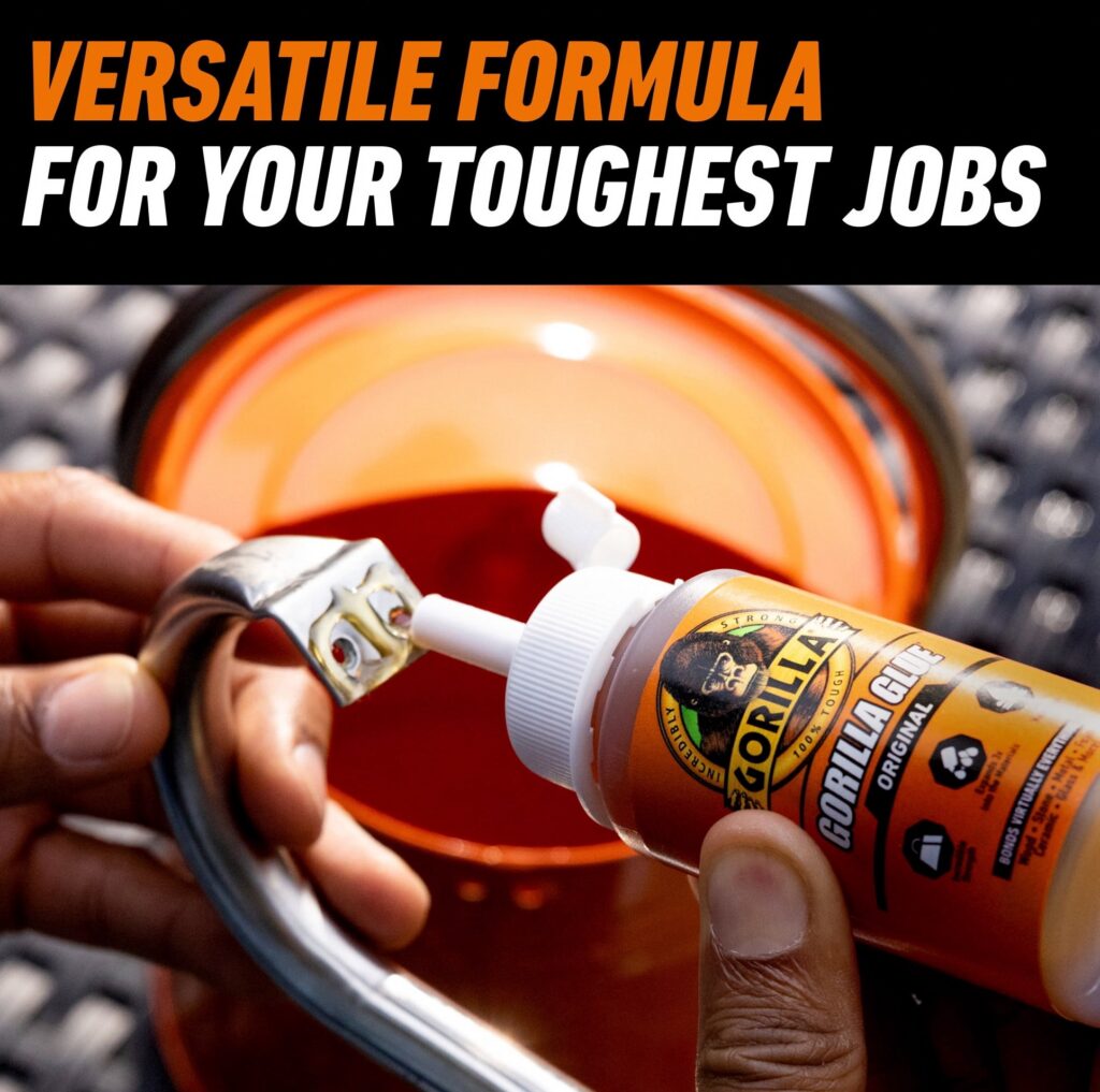 Gorilla Original Polyurethane Glue, Heavy-Duty Waterproof Adhesive for Wood, Metal, and Stone (Brown, 4 oz) dwanm