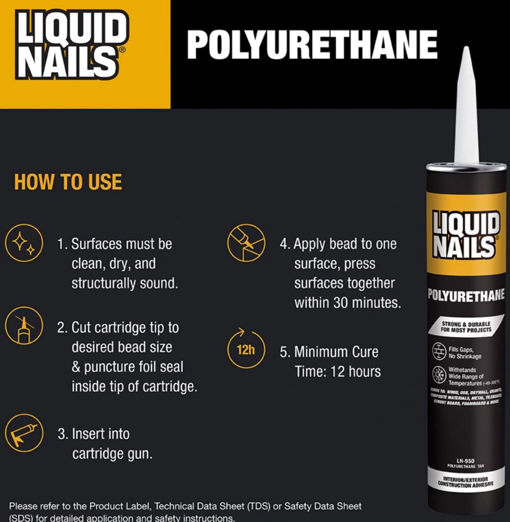 Liquid Nails Polyurethane Construction Adhesive Heavy-Duty Interior and Exterior Bonding (Beige, 10 oz) v9jcw
