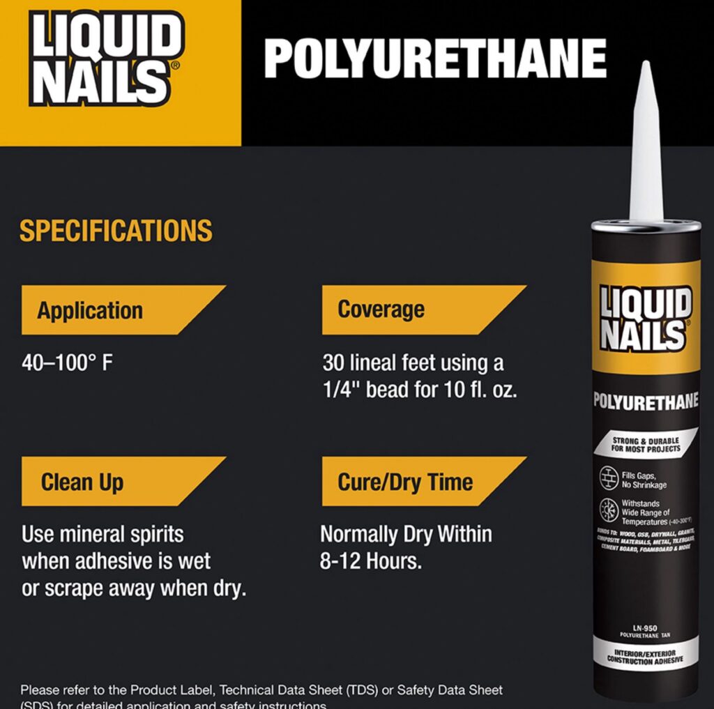 Liquid Nails Polyurethane Construction Adhesive Heavy-Duty Interior and Exterior Bonding (Beige, 10 oz) v9jcw