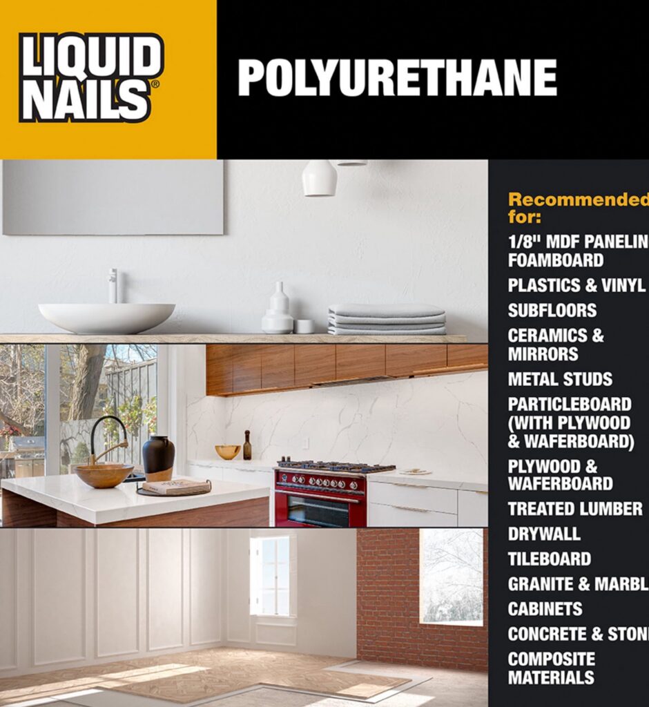 Liquid Nails Polyurethane Construction Adhesive Heavy-Duty Interior and Exterior Bonding (Beige, 10 oz) v9jcw