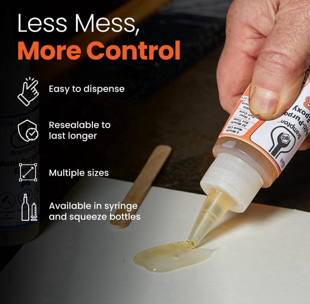 Brampton Multi-Purpose Epoxy Adhesive, Waterproof 2-Part Resin for Metal, Wood, and Ceramic (Clear, 4 oz) hrwhr
