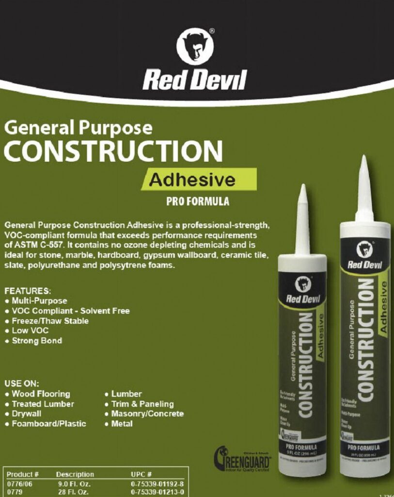 Red Devil 0779 General Purpose Construction Adhesive (White, 28 oz, 6-Pack) genp4